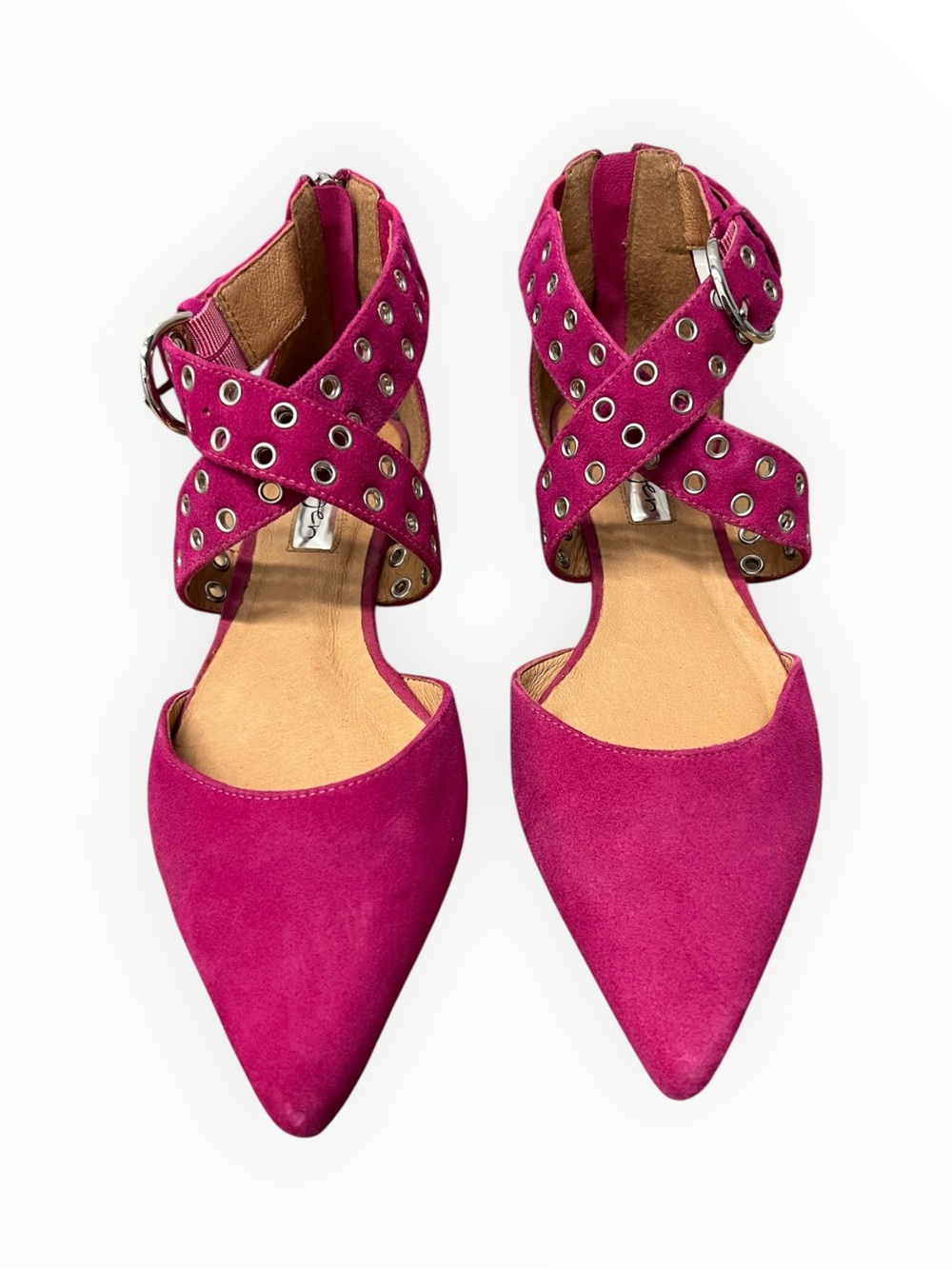 Halogen Magenta Pointed Toe Ankle-Strap Flats with Grommet Detail size 6.5